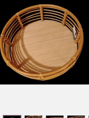 Handcrafted Tan Rattan Round Serving Tray